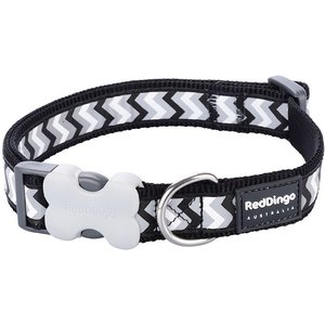 Red Dingo Ziggy Nylon Reflective Dog Collar, Zig Zag Black, X-Small: 7.9 to 12.6-in neck, 1/2-in wide