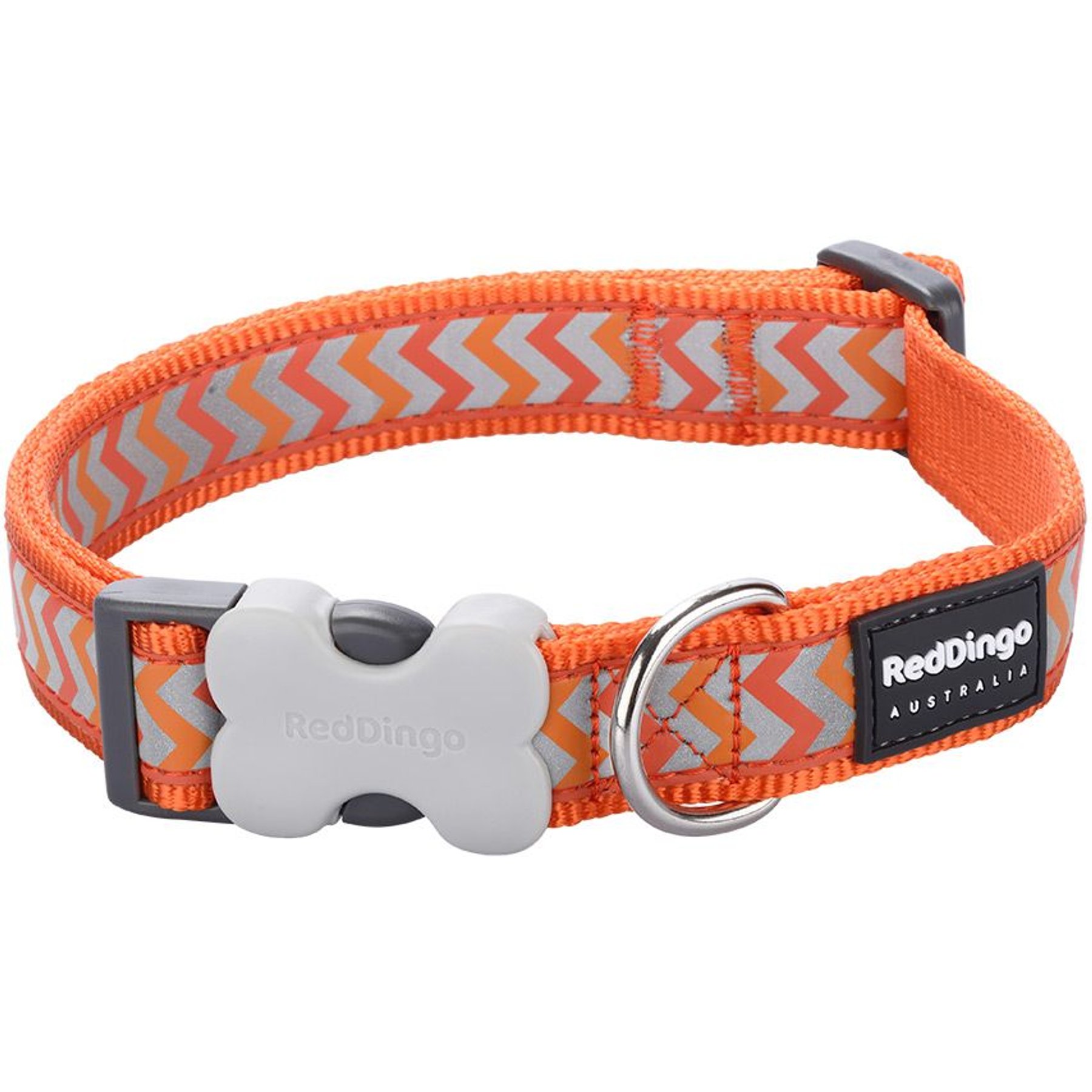 Red Dingo Ziggy Nylon Reflective Dog Collar, Zig Zag Orange, Large: 16.5 to 25-in neck, 1-in wide