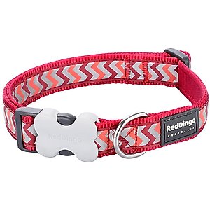 Red Dingo Ziggy Nylon Reflective Dog Collar, Zig Zag Red, Large: 16.5 to 25-in neck, 1-in wide