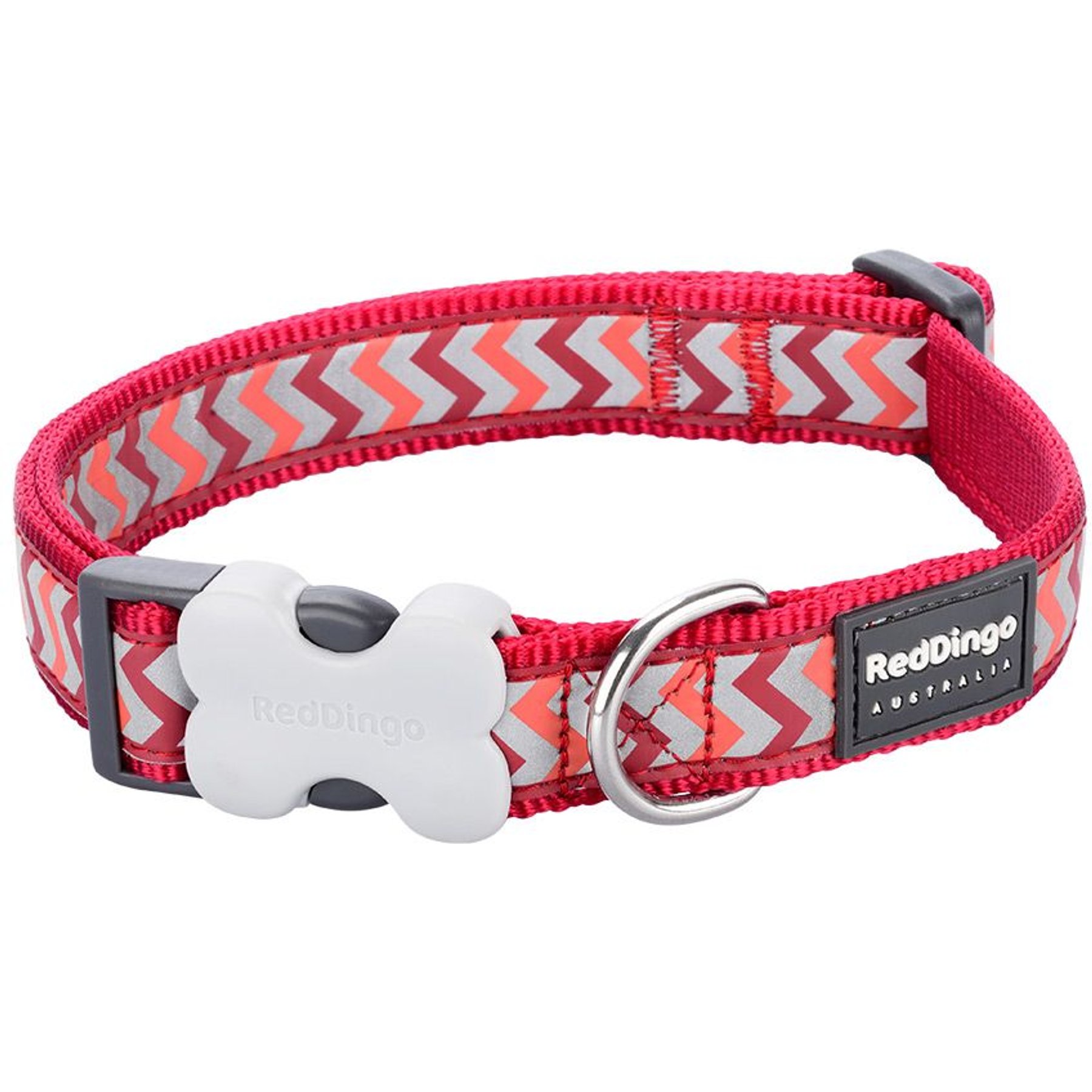 Red Dingo Ziggy Nylon Reflective Dog Collar, Zig Zag Red, Small: 9.5 to 14-in neck, 5/8-in wide