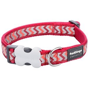 Red Dingo Ziggy Nylon Reflective Dog Collar, Zig Zag Red, Small: 9.5 to 14-in neck, 5/8-in wide