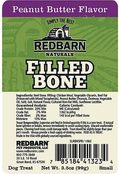 Redbarn Duo Peanut Butter & Jelly Filled Dog Bone, Small