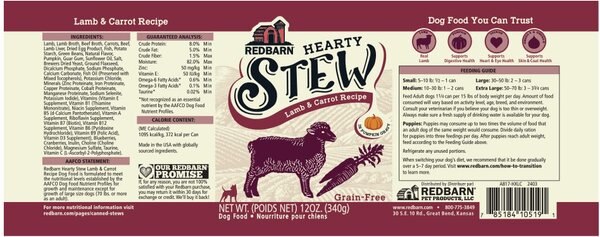Redbarn Grain-Free Lamb & Vegetable Stew Wet Dog Food, 12-oz can, case of 12