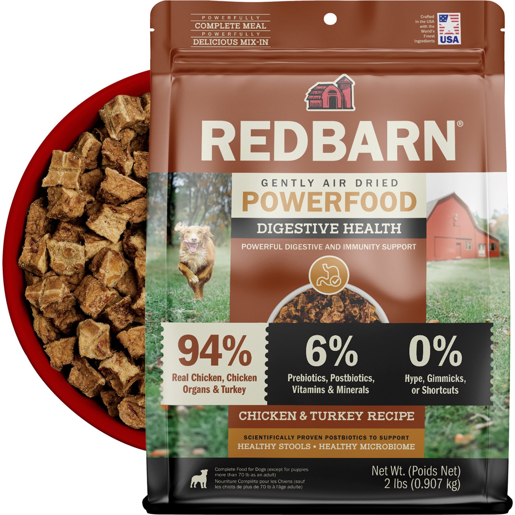 Redbarn Powerfood Digestive Health Chicken & Turkey Gently Air Dried Dog Food, 32-oz bag