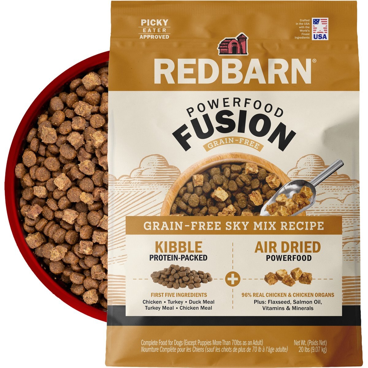Redbarn Powerfood Fusion Air Dried Grain-Free Sky Chicken & Turkey Recipe Kibble Blend Dry Dog Food, 20-lb bag