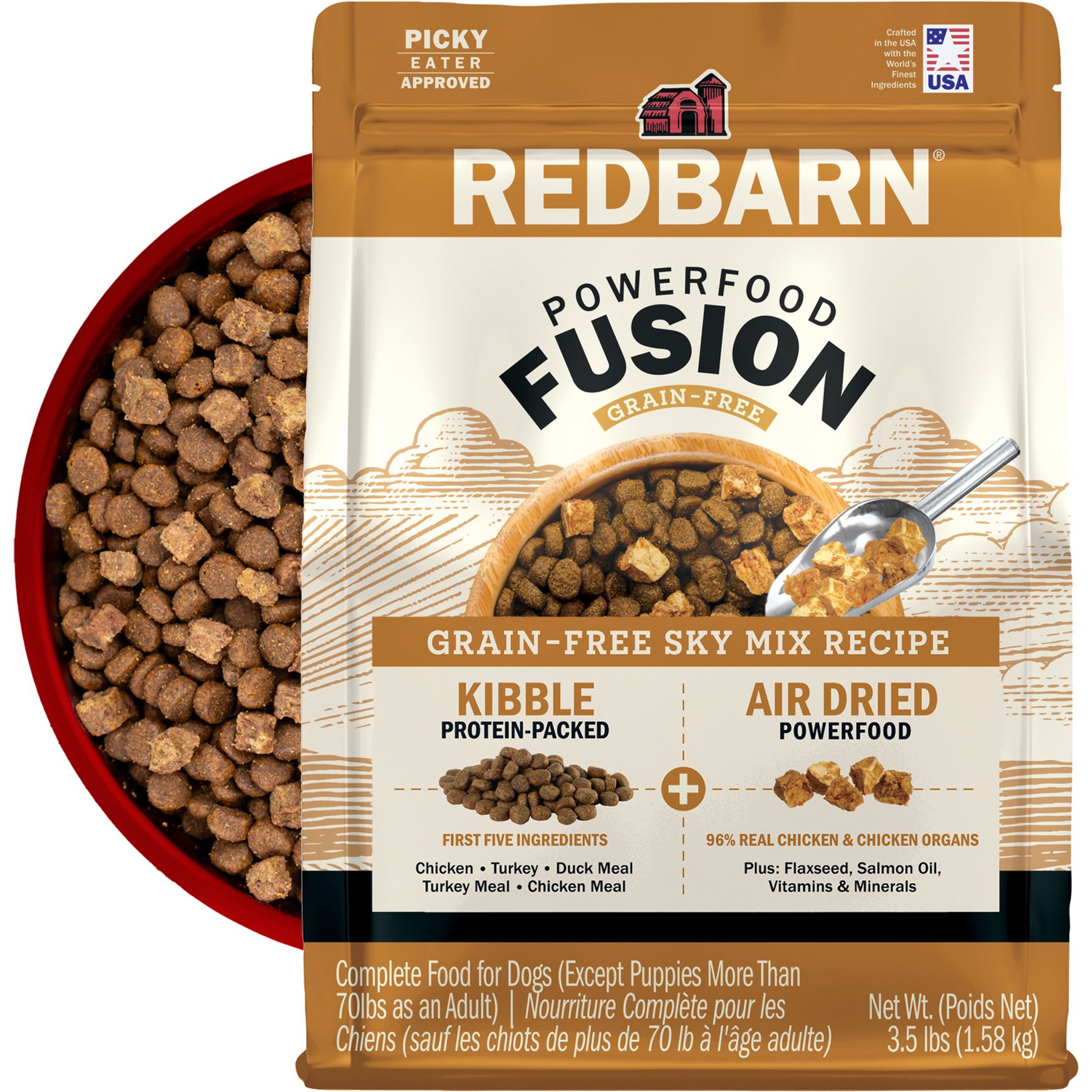 Redbarn Powerfood Fusion Air Dried Grain-Free Sky Chicken & Turkey Recipe Kibble Blend Dry Dog Food, 3.5-lb bag
