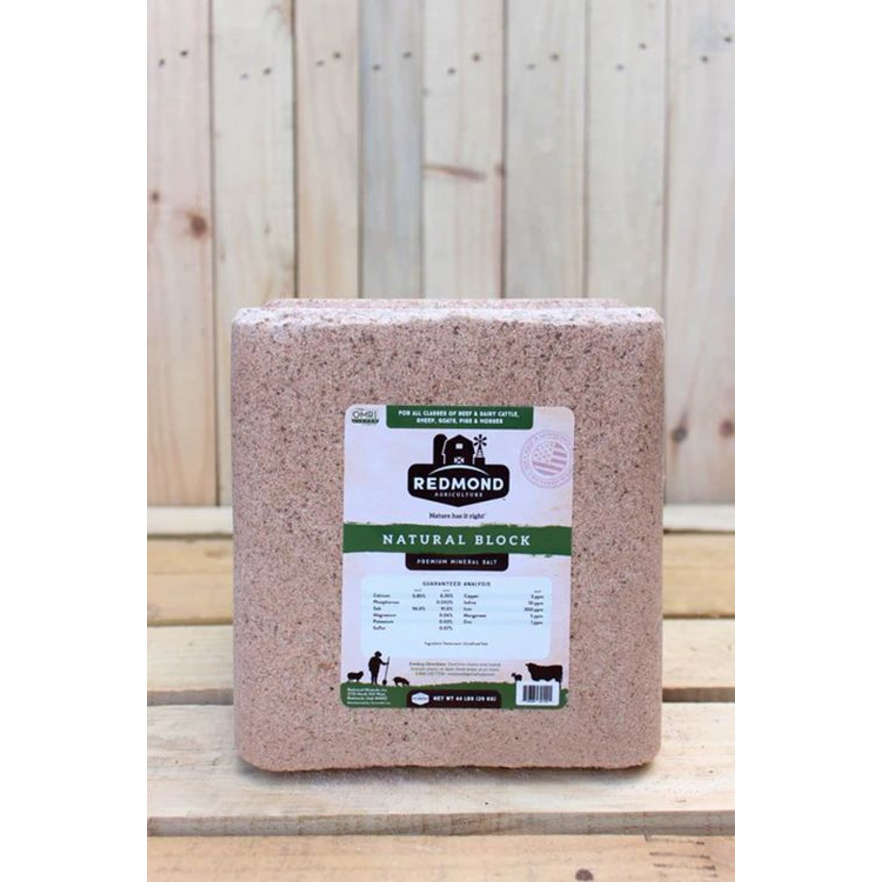 Redmond Natural Trace Mineral Salt Block Supplement for Farm Animals, 44-lb