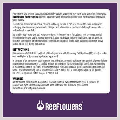 Show full view: Reeflowers RemOrganics Fish Aquarium Water Conditioner, 2.9-fl oz bottle slide 3 of 7