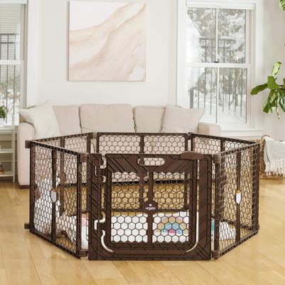 Show full view: Regalo Pet Plastic Play Pen & Super Wide Dog Gate with Door, Brown slide 2 of 5