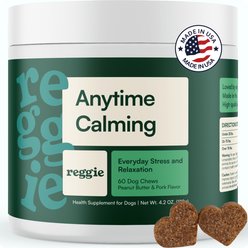 Reggie Anytime Calming Chew Peanut Butter & Pork Flavored Soft Chew Calming Supplement for Dogs, 60 count