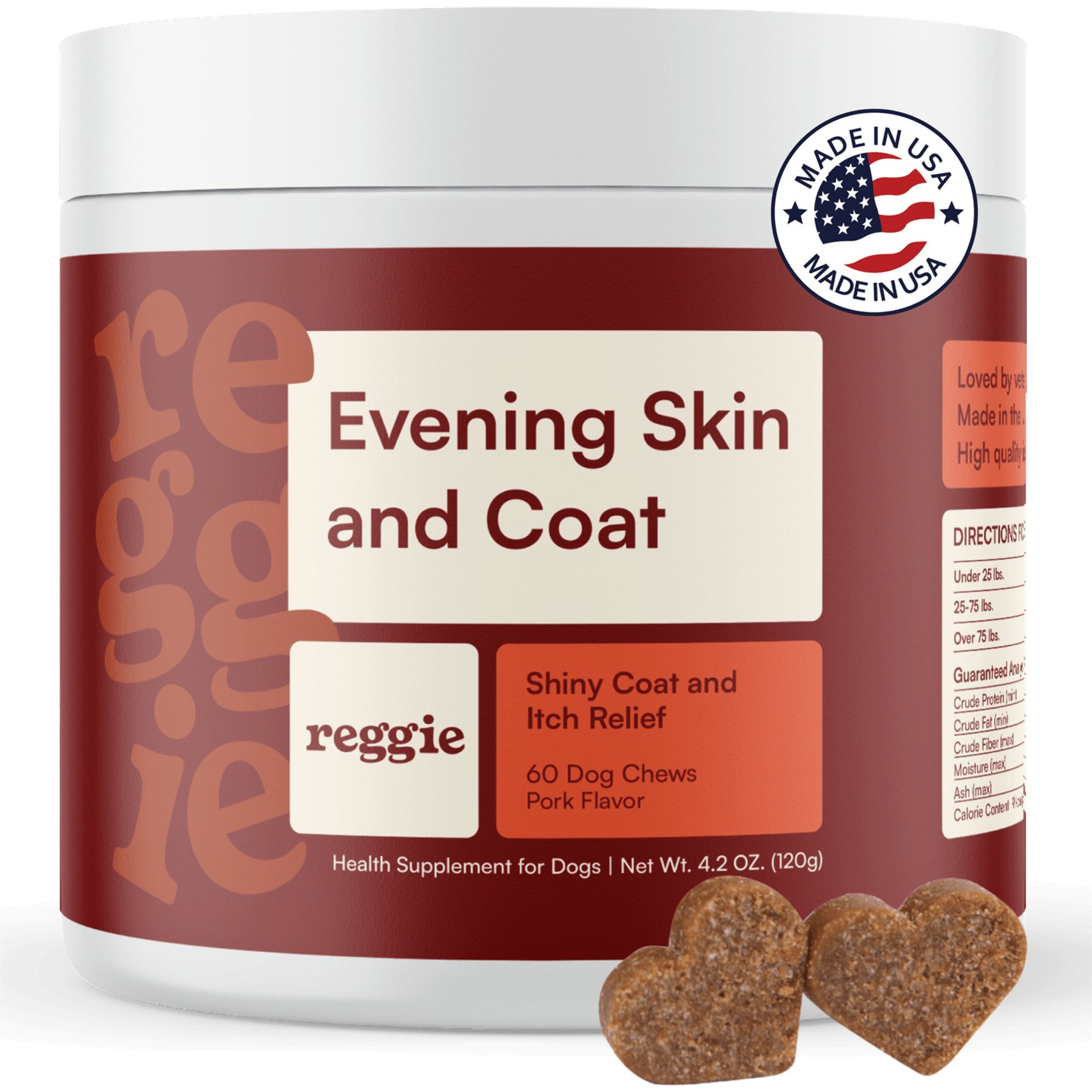 Reggie Evening Skin & Coat Chew Pork Flavored Soft Chew Skin & Coat Supplement for Dogs, 60 count