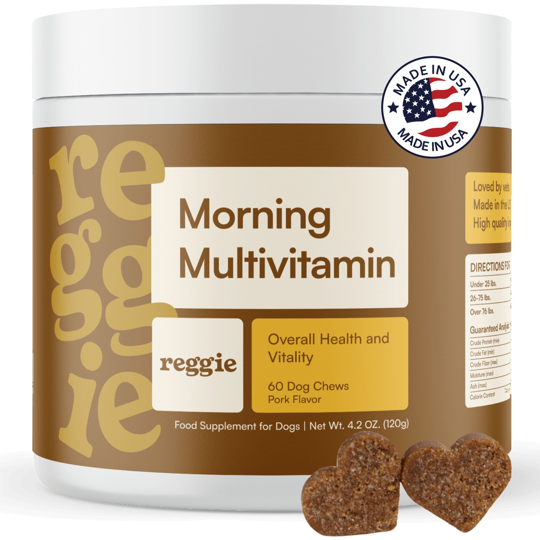 Reggie Morning Multivitamin Pork Flavored Soft Chew Multivitamins for Dogs, 60 count