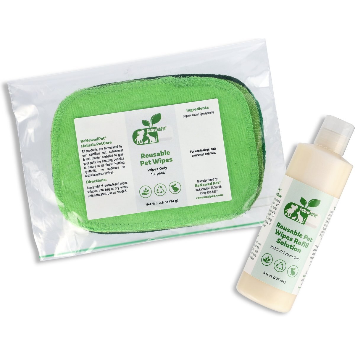 RenewedPet Reusable Pet Grooming Wipes, 10 count