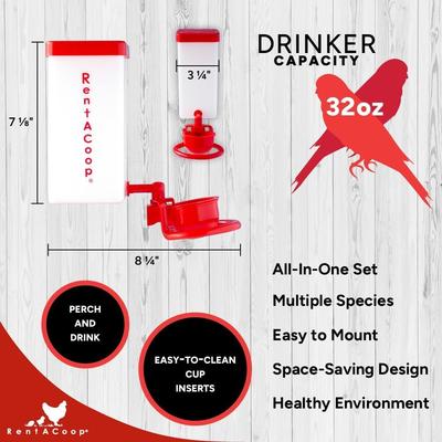 Show full view: RentACoop Autofill Bird Drinker Cup with Perch, 32-oz slide 2 of 4