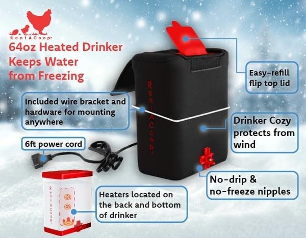RentACoop Heated Poultry Drinker, 64-oz