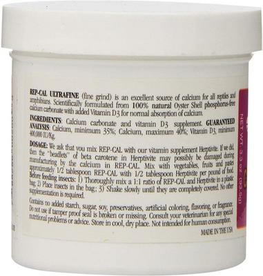 Show full view: Rep-Cal Calcium with Vitamin D3 Ultrafine Powder Reptile Supplement, 3.3-oz jar slide 2 of 5