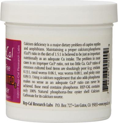 Show full view: Rep-Cal Calcium with Vitamin D3 Ultrafine Powder Reptile Supplement, 3.3-oz jar slide 3 of 5