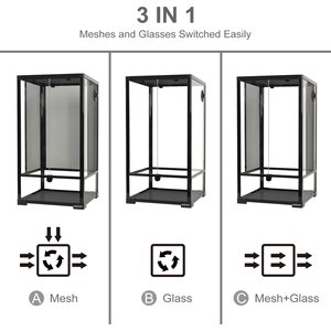 REPTI ZOO 3 in 1 Reptile Tall Terrarium Habitat, Black, 33-gal
