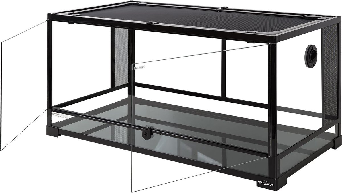 REPTI ZOO Double Stacked Glass Habitat Reptile Terrarium, Black, 2 count