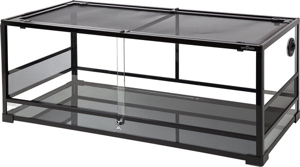 REPTI ZOO Glass Reptile Terrarium Sliding Doors with Screen Ventilation, Black