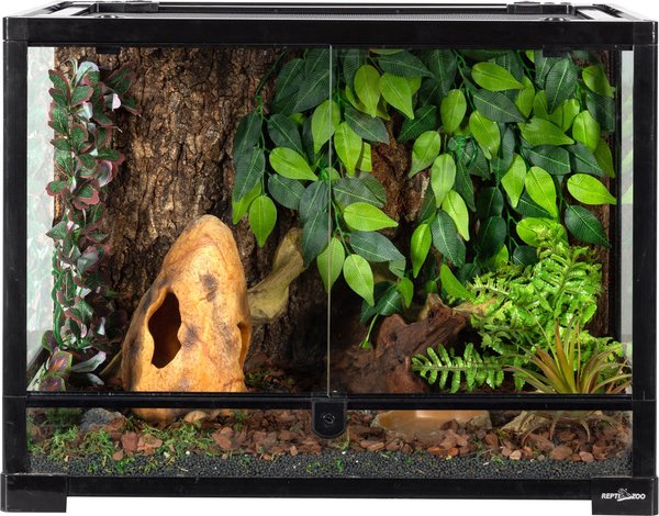 REPTI ZOO Tempered Glass Front Opening with Double Hinge Door Terrarium, Black