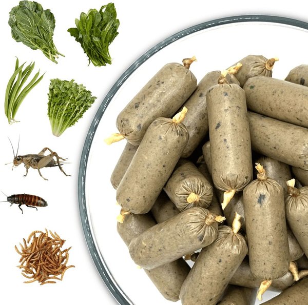 Reptilinks 25/25/50 Omnivore Blend + Insects No Egg Natural Collagen Casing Reptile Food for Bearded Dragons & Blue Tongued Skinks