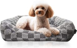 Reserve Checkered Cuddler Bolster Dog & Cat Bed, Gray, Large