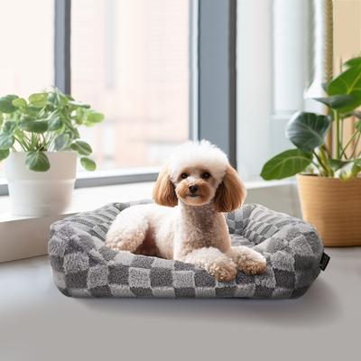 Show full view: Reserve Checkered Cuddler Bolster Dog & Cat Bed, Gray, Large slide 2 of 9