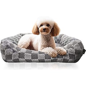 Reserve Checkered Cuddler Bolster Dog & Cat Bed, Gray, Medium