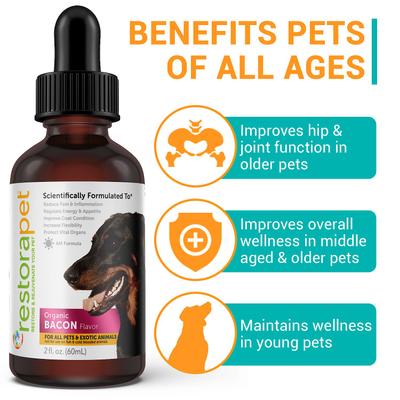 Show full view: RestoraPet Daily Supplement Organic Bacon Flavor Dog & Cat Supplement, 2-fl oz bottle slide 5 of 10