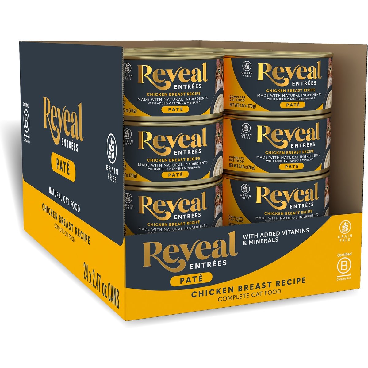 Reveal Entree Chicken Breast Pate Recipe Grain-Free Canned Wet Cat Food, 2.47-oz can, case of 24