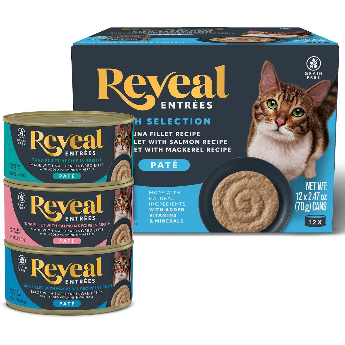 Reveal Entree Fish Pate Selection Grain-Free Canned Wet Cat Food, 2.47-oz can, case of 12