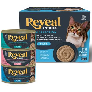 Reveal Entree Fish Pate Selection Grain-Free Canned Wet Cat Food, 2.47-oz can, case of 12