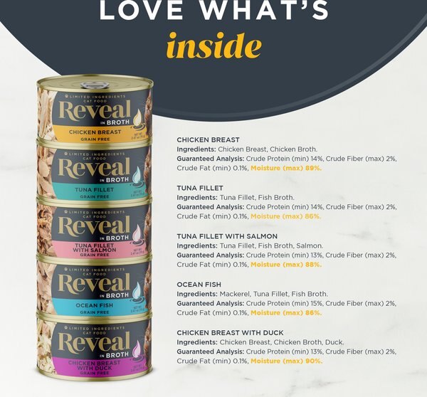 Reveal Fish & Chicken Variety Selection in Broth Grain-Free Flaked Wet Cat Food