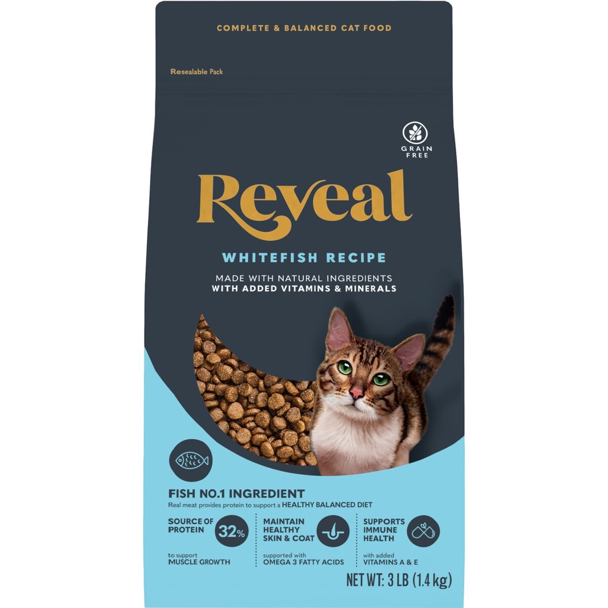 Reveal Natural Complete & Balanced Grain-Free Whitefish Recipe Dry Cat Food, 3-lb bag