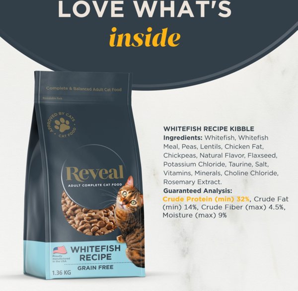 Reveal Natural Complete & Balanced Grain-Free Whitefish Recipe Dry Cat Food, 3-lb bag