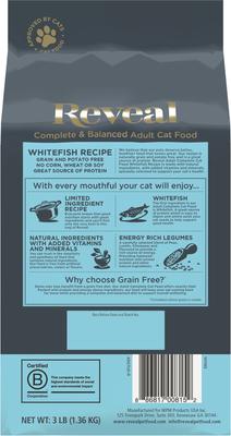 Show full view: Reveal Natural Complete & Balanced Grain-Free Whitefish Recipe Dry Cat Food, 3-lb bag slide 10 of 12