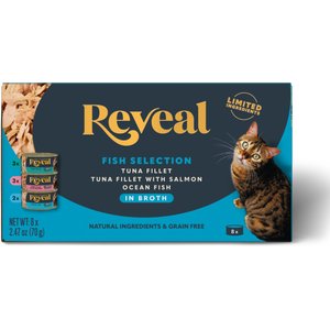 Reveal Natural Fish in Broth Variety Pack Grain-Free Wet Cat Food, 2.47-oz can, case of 8