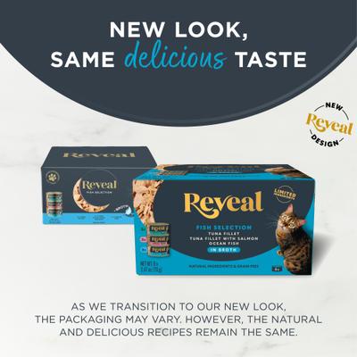 Show full view: Reveal Natural Fish in Broth Variety Pack Grain-Free Wet Cat Food, 2.47-oz can, case of 8 slide 5 of 12