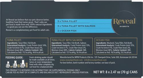 Show full view: Reveal Natural Fish in Broth Variety Pack Grain-Free Wet Cat Food, 2.47-oz can, case of 8 slide 10 of 12