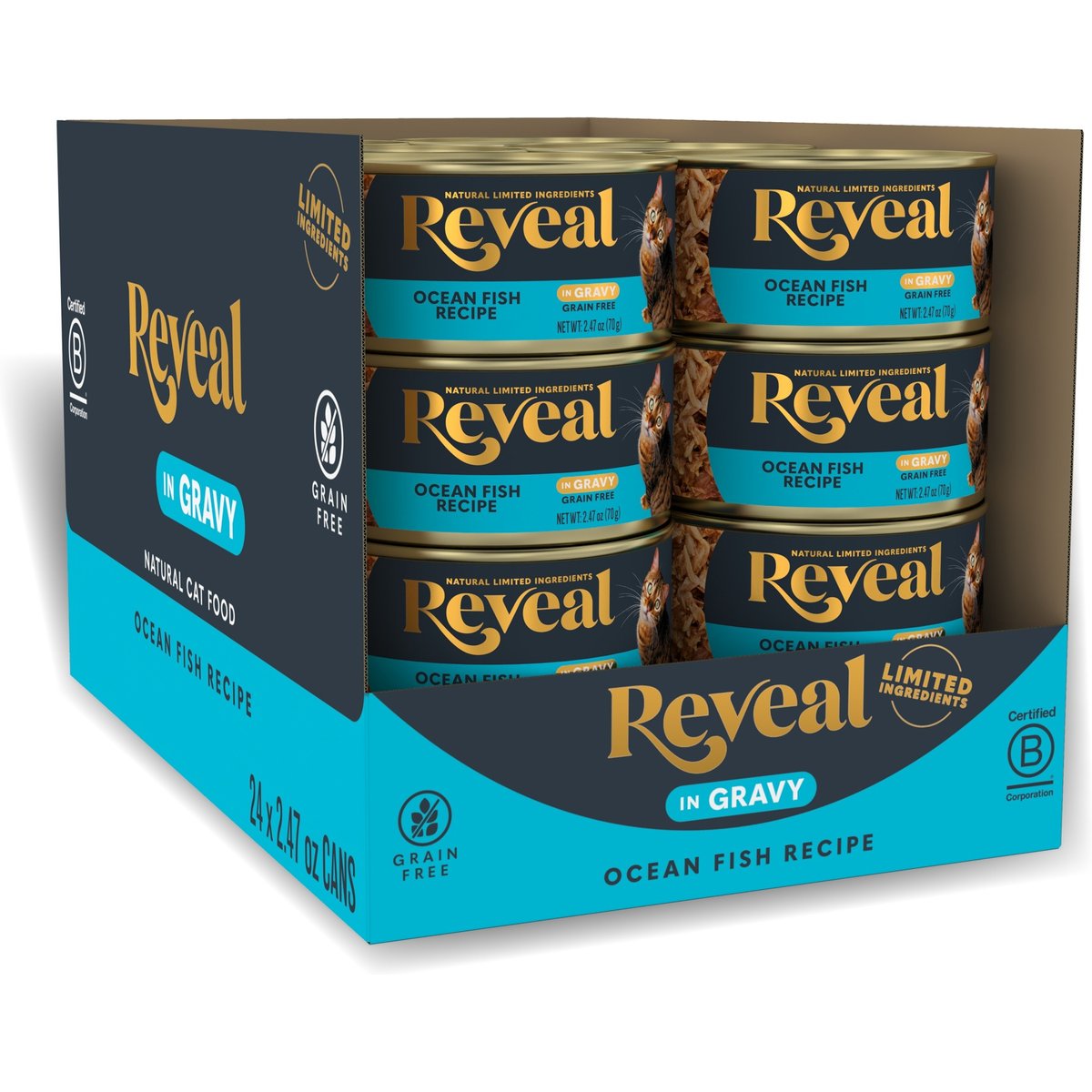 Reveal Natural Grain-Free Ocean Fish in Gravy Flavored Wet Cat Food, 2.47-oz can, case of 24