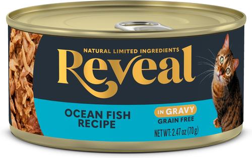 Show full view: Reveal Natural Grain-Free Ocean Fish in Gravy Flavored Wet Cat Food, 2.47-oz can, case of 24 slide 3 of 12