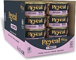 Reveal Natural Grain-Free Tuna Fillet with Shrimp in Broth Flavored Wet Cat Food, 2.47-oz can, case of 24 slide 1 of 9