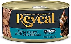 Reveal Natural Grain-Free Tuna with Sea Bream in Broth Flavored Wet Cat Food, 2.47-oz can, case of 24 slide 2 of 9