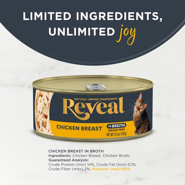Reveal Natural Limited Ingredient Grain-Free Chicken Breast in Broth Wet Cat Food, 5.5-oz, case of 12