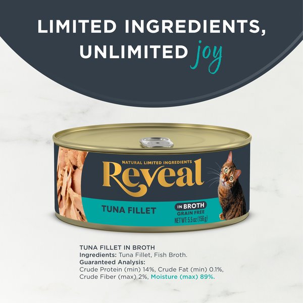Reveal Natural Limited Ingredient Grain-Free Tuna Fillet in Broth Wet Cat Food, 5.5-oz, case of 12