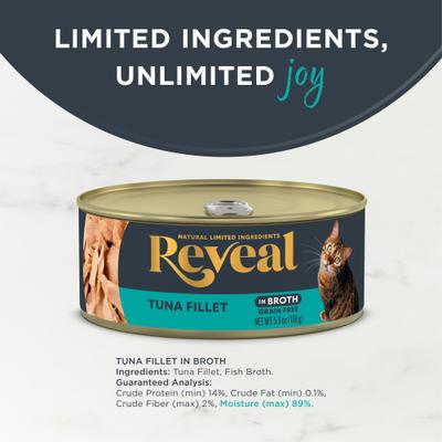 Show full view: Reveal Natural Limited Ingredient Grain-Free Tuna Fillet in Broth Wet Cat Food, 5.5-oz, case of 12 slide 4 of 12