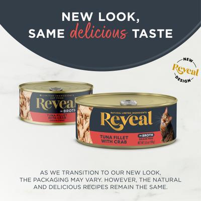 Show full view: Reveal Natural Limited Ingredient Grain-Free Tuna Fillet with Crab in Broth Wet Cat Food, 5.5oz, case of 12 slide 7 of 12