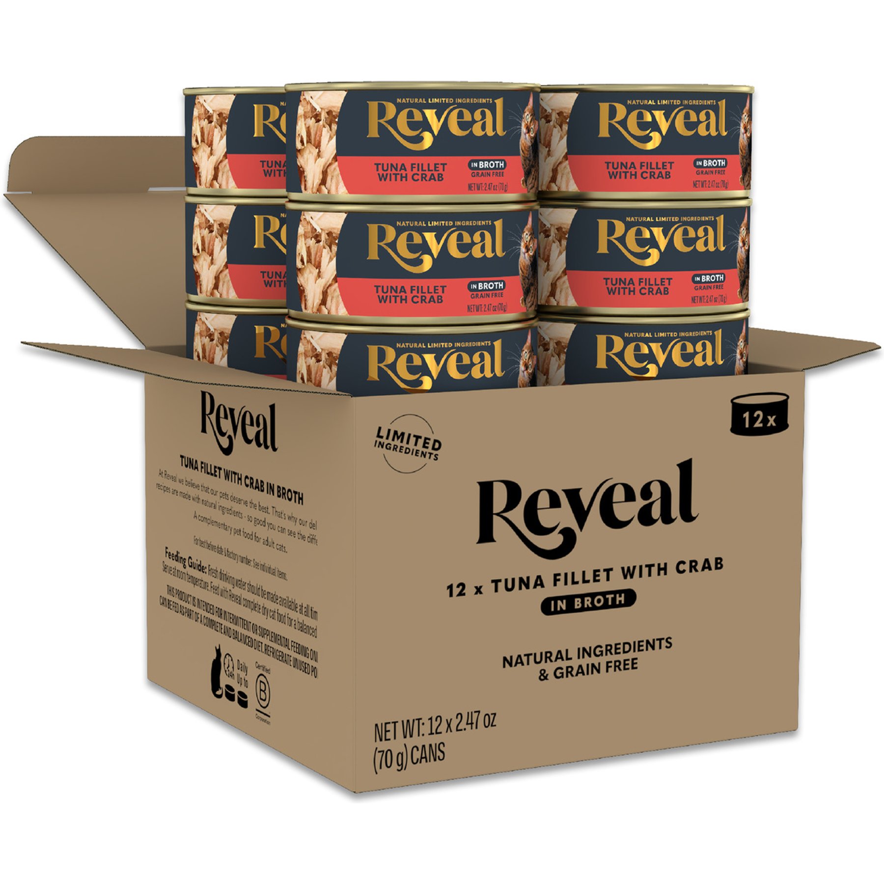 Reveal Tuna Fillet with Adult Grain-Free Crab In Broth Wet Cat Food, 2.47-oz can, case of 12