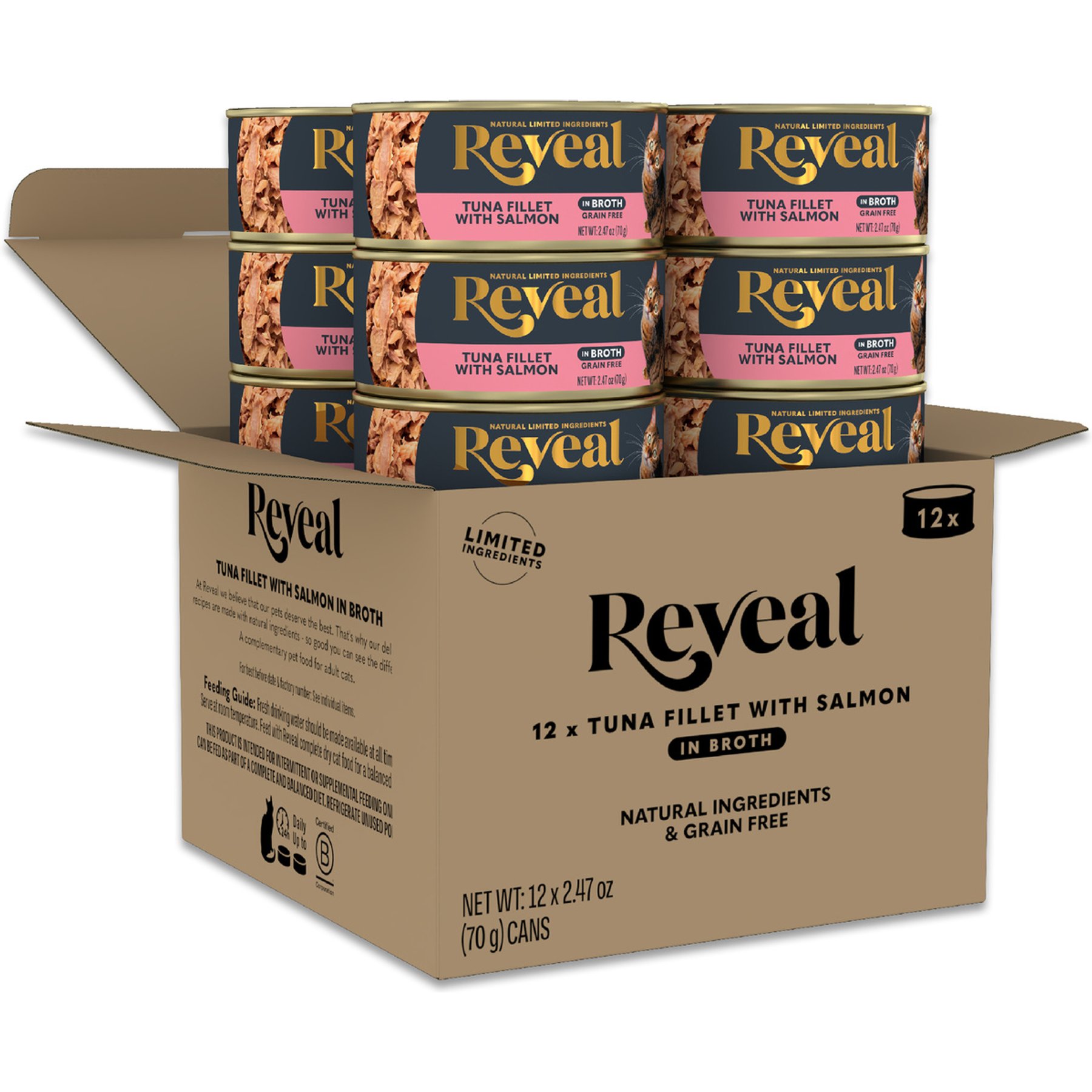 Reveal Tuna Fillet with Adult Grain-Free Salmon Wet Cat Food, 2.47-oz can, case of 12